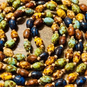 Mid-century ceramic art beads Japanese mottled retro boho necklace strand